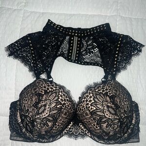 Victoria's Secret Black Lace Bra with Gold Accents
